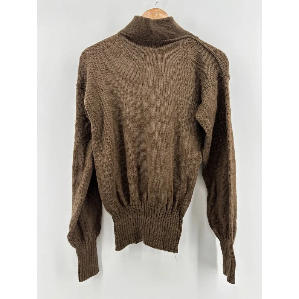 US Military 5 Button Sweater Mens Brown Wool Knitted Henley Small 1985 Vintage
